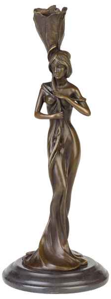 Bronzeskulptur Frau Kerzenständer Antik-Stil Bronze Figur Statue - 32,5cm