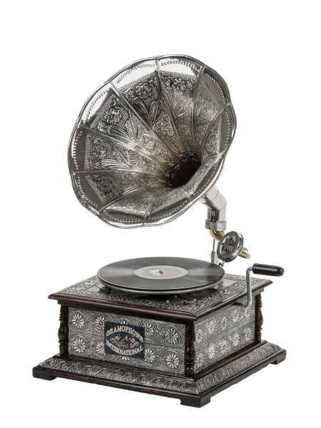 Gramófono Gramophone decoración embudo gramófono de latón emblema Antik-estilo