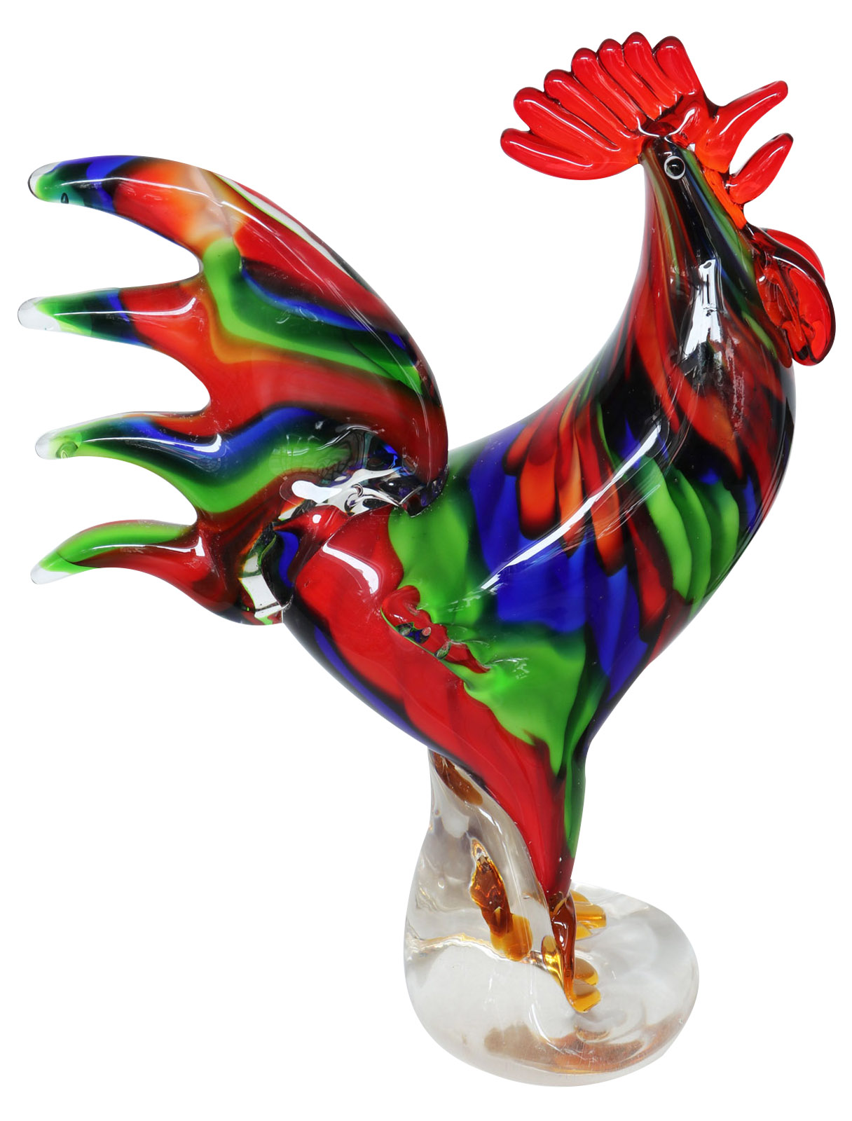 Glassfigure glass rooster figure italian murano antique style 28cm.