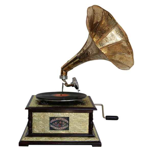 Nostalgie Grammophon mit Trichter Gramophone Schellackplatte im Antik-Stil