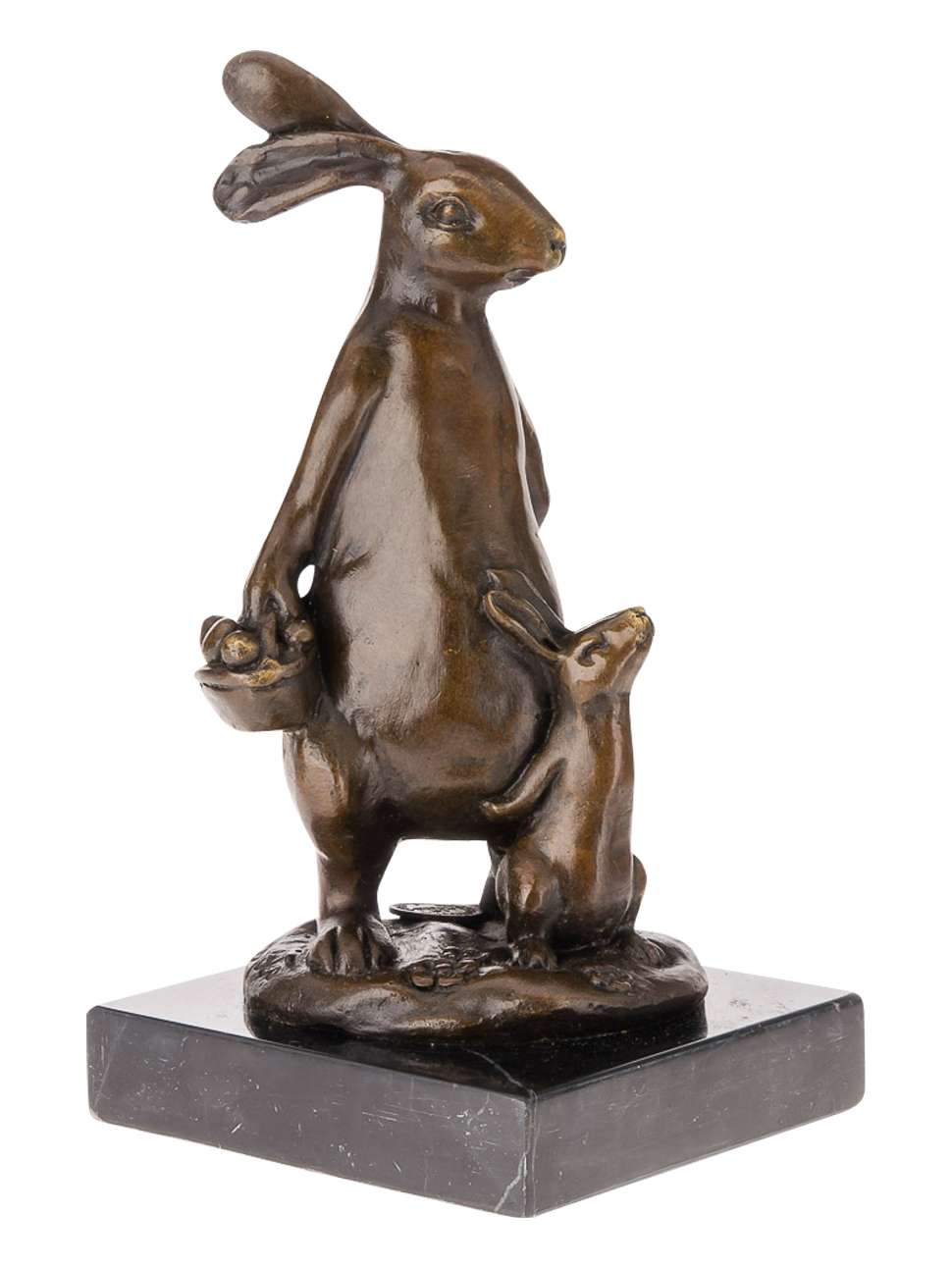 Bronzeskulptur Bronzefigur Statue Kaninchen Mit Jungen H 16,1 cm