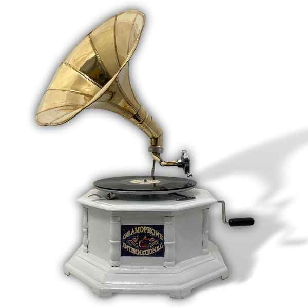 Nostalgie Grammophon Antik-Weiß Shabby Chic Gramophone Antik-Stil 70cm