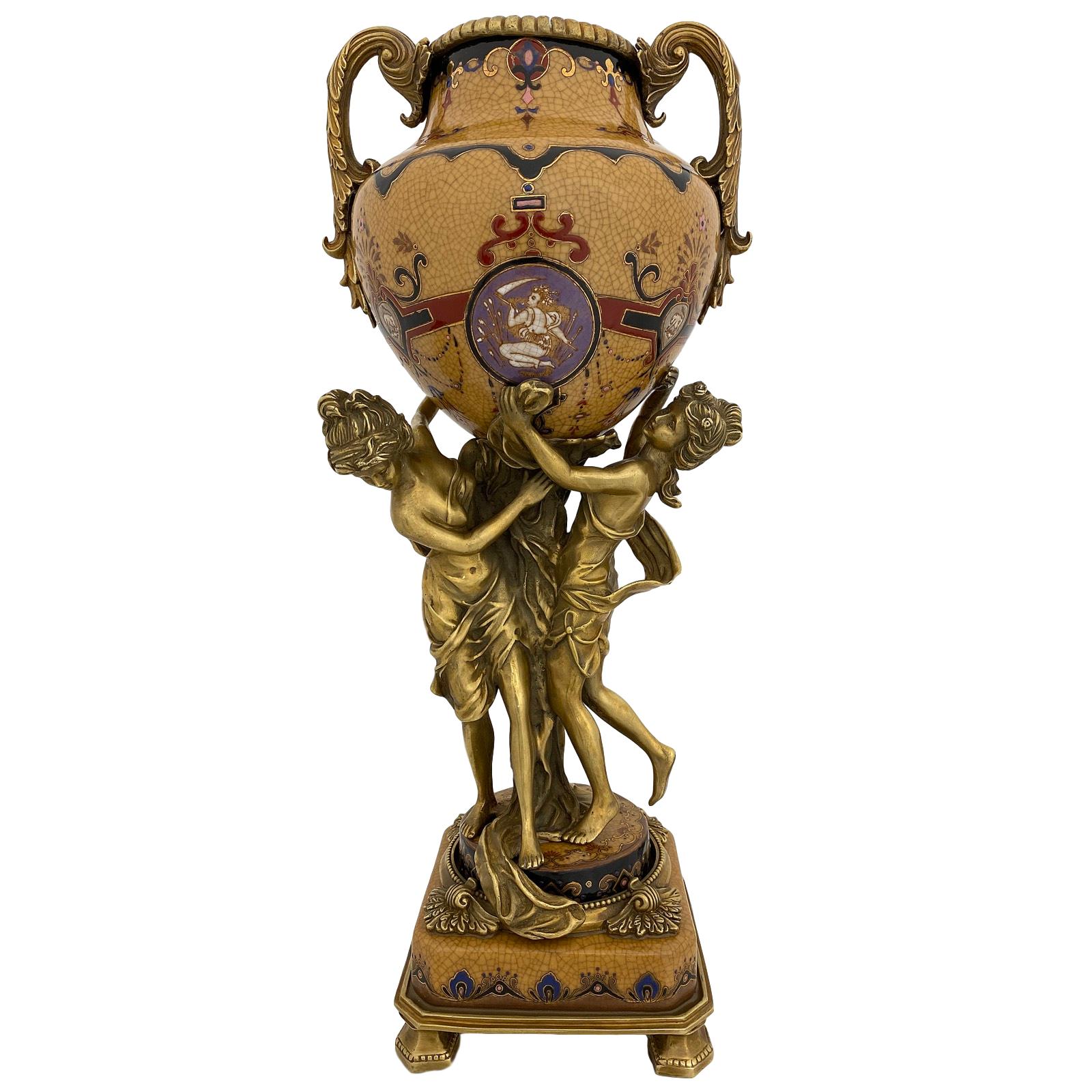 Porzellanvase Jugendstil Prunkgefäß Porzellan Bronze Vase Antik Amphore Libelle