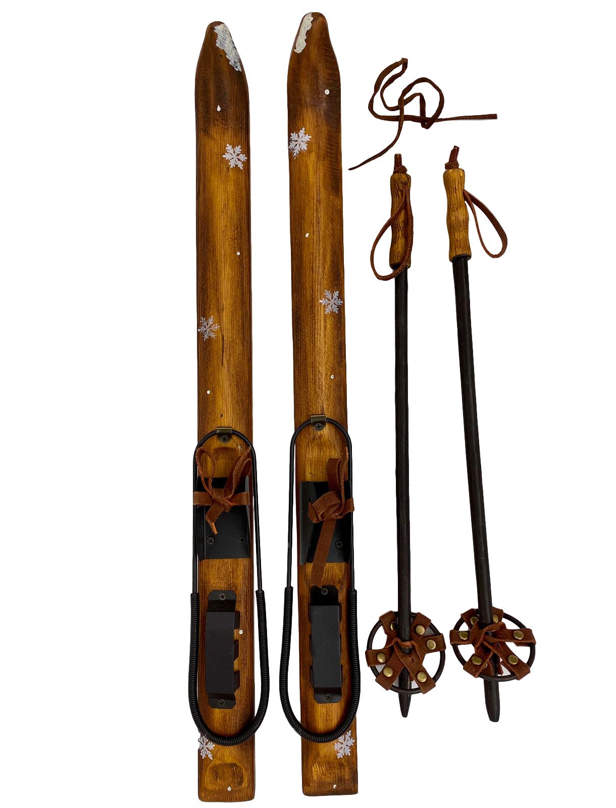 Set sci con attacco e bastone legno sport inverno decorazione sci stile antico 