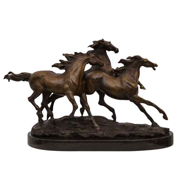 Bronzeskulptur 3 galoppierende Pferde Deko Moderne Skulptur Antik-Stil 45cm