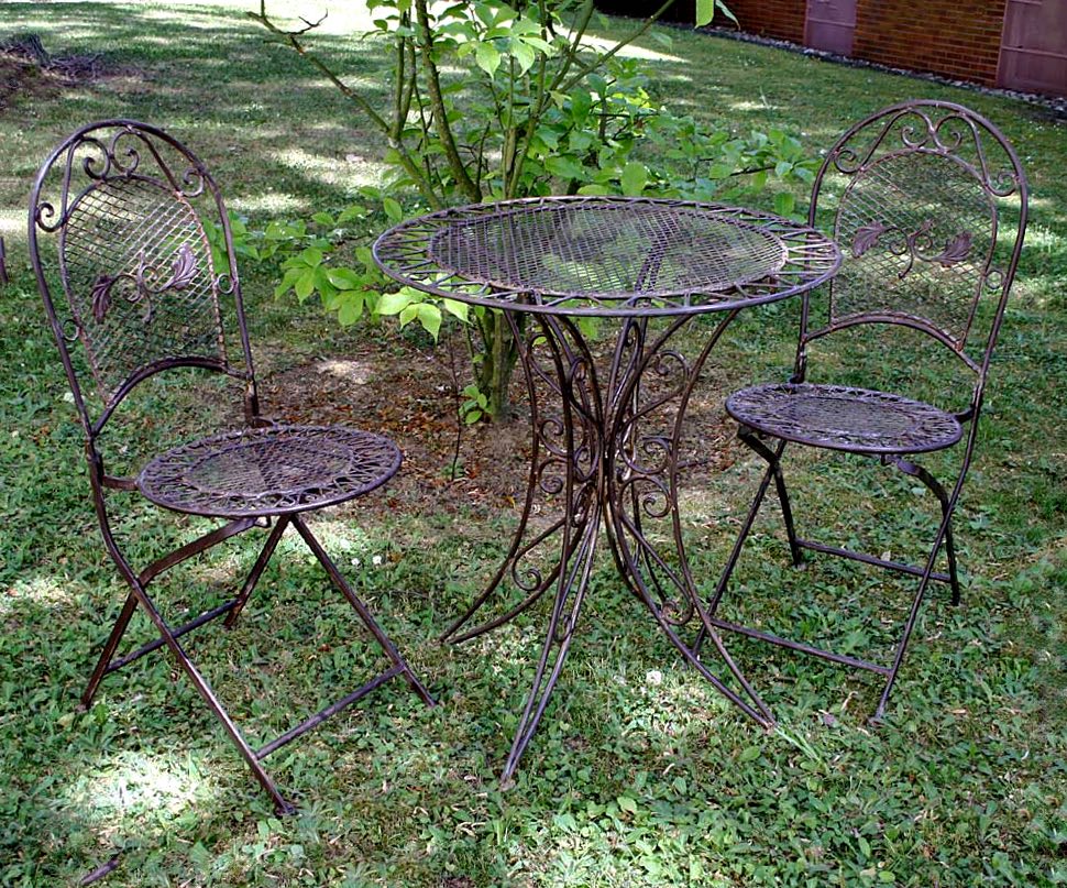 Inseguro Reciclar crecer Mesa de jardín + 2x hierro silla de estilo muebles antiguos muebles de jardín  jardín marrón | aubaho ®