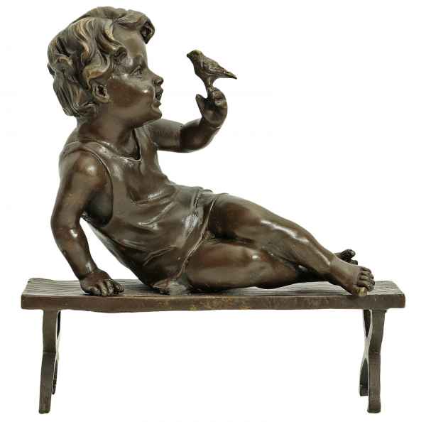 Bronzeskulptur Kind Vogel Antik-Stil Bronze Figur Statue - 15,2 x 16,1 x 5,8cm