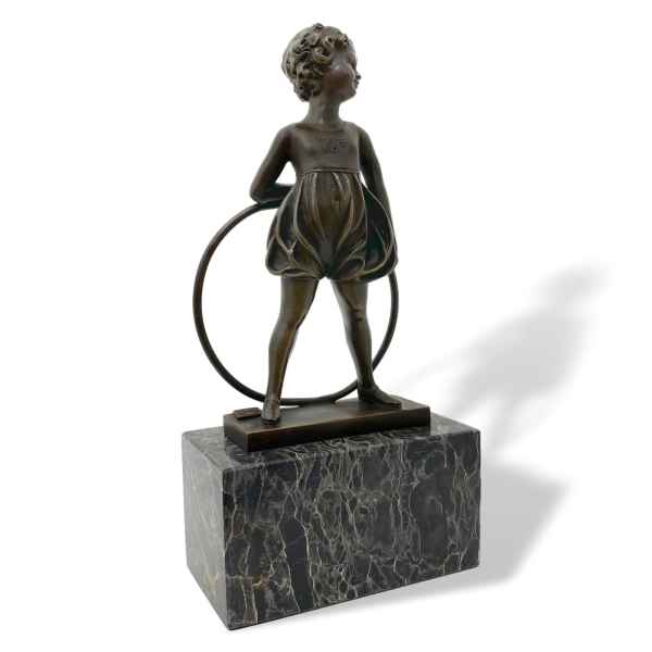 Bronzeskulptur Mädchen mit Hula Hoop Reifen im Antik-Stil Bronze Figur Statue