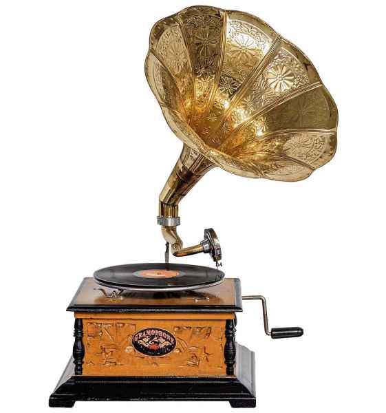 D Nostalgia gramófono con embudo Gramophone schellackplatte en Antik-estilo 