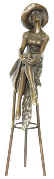 Bronzeskulptur Bronze Figur Frau auf Barhocker nach Chiparus Antik-Stil Replik