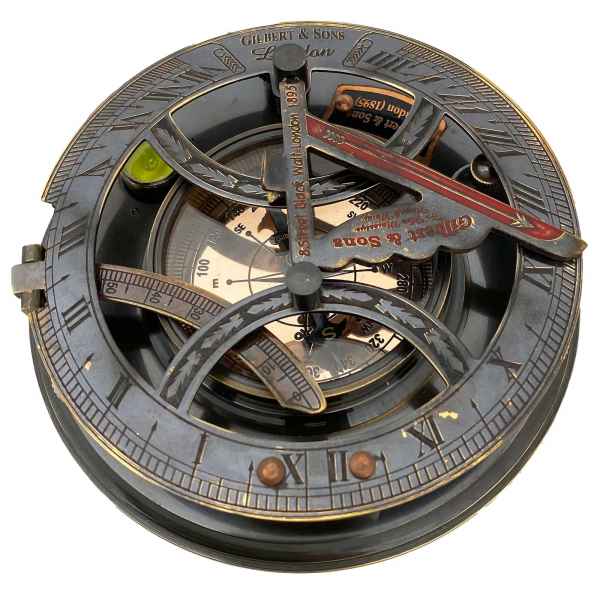 Kompass Maritim Sonnenuhr Dekoration Messing Glas Antik-Stil Replik 13cm (e)
