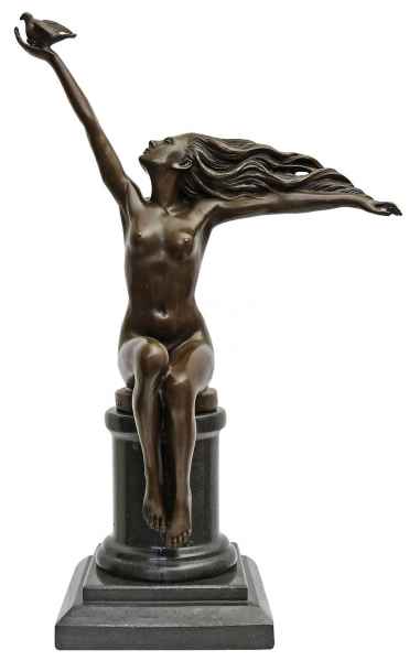 Bronzeskulptur Akt Erotik Frau Vogel im Antik-Stil Bronze Figur Statue - 43cm