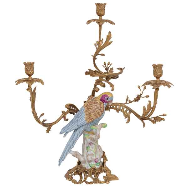 Kerzenständer Vogel Papagei Kerzenhalter Porzellan Bronze Antik-Stil 62cm (b)