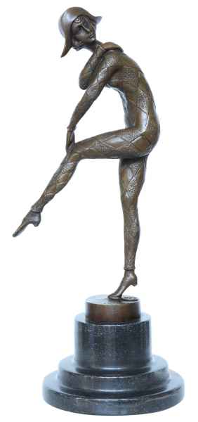 Bronzeskulptur Harlekin nach Chiparus Bronze Figur Skulptur Antik-Stil Replik