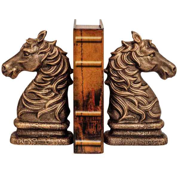 2 Buchstützen Buchständer Pferd Figur Skulptur Eisen 24cm Antik-Stil