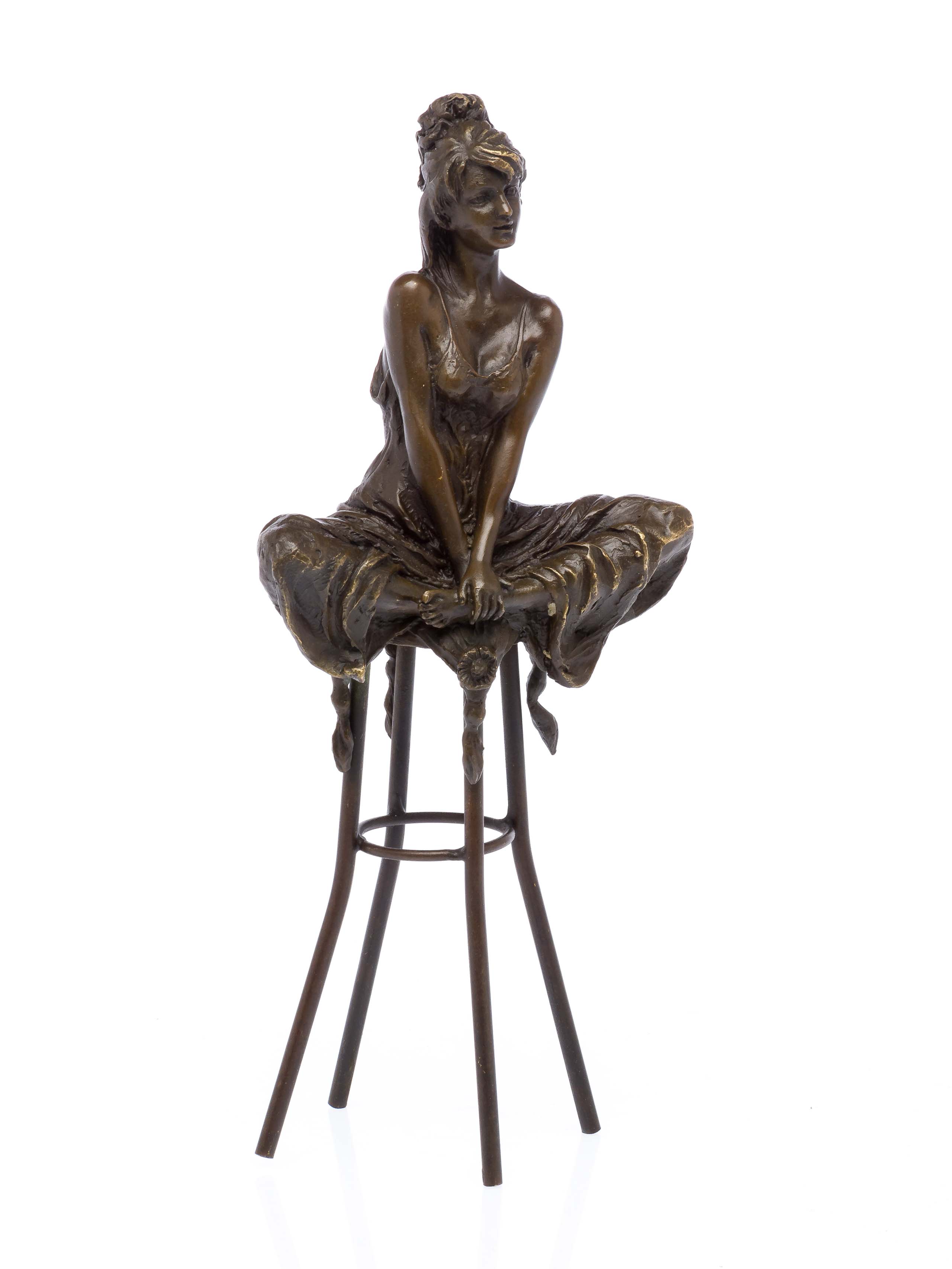 Bronzeskulptur Frau auf Barhocker Bar Bronze Figur Skulptur sculpture woman 