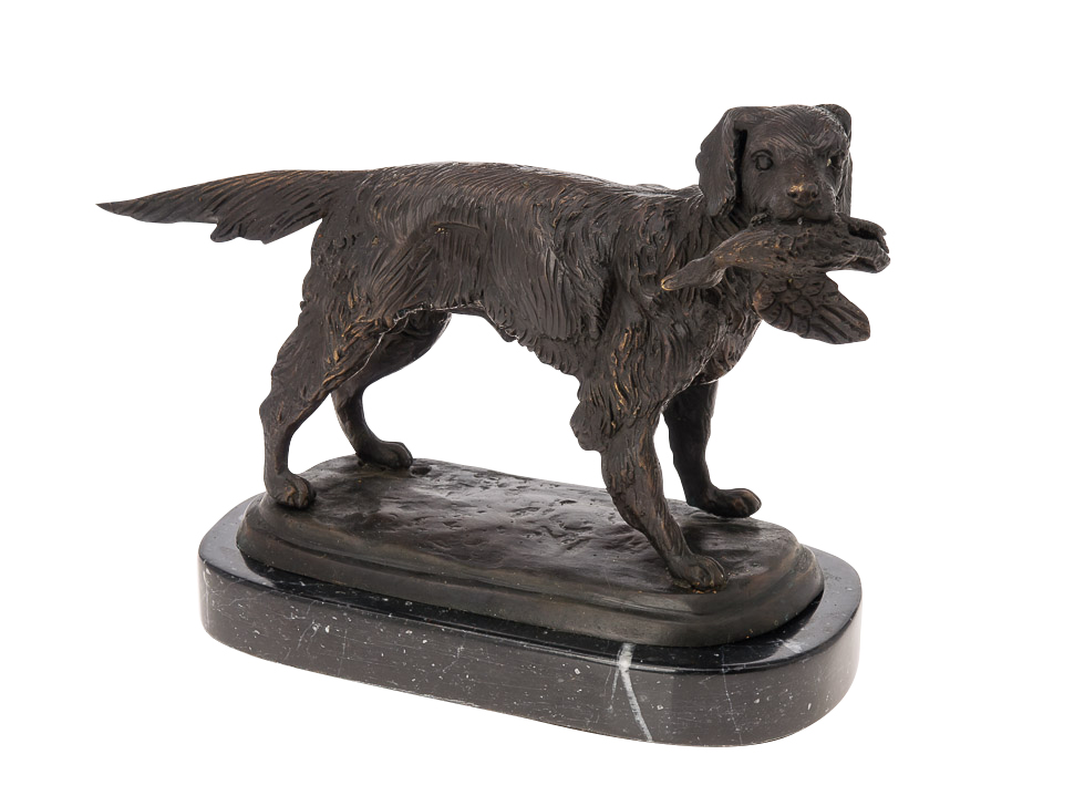 Bronzeskulptur Jagdhund Skulptur Hund Figur Bronzefigur Bronze Antik-Stil dog 