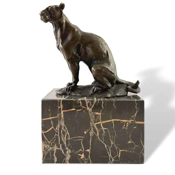 Bronzefigur Puma Panther Leopard Skulptur Statue Bronze Antik-Stil 18cm