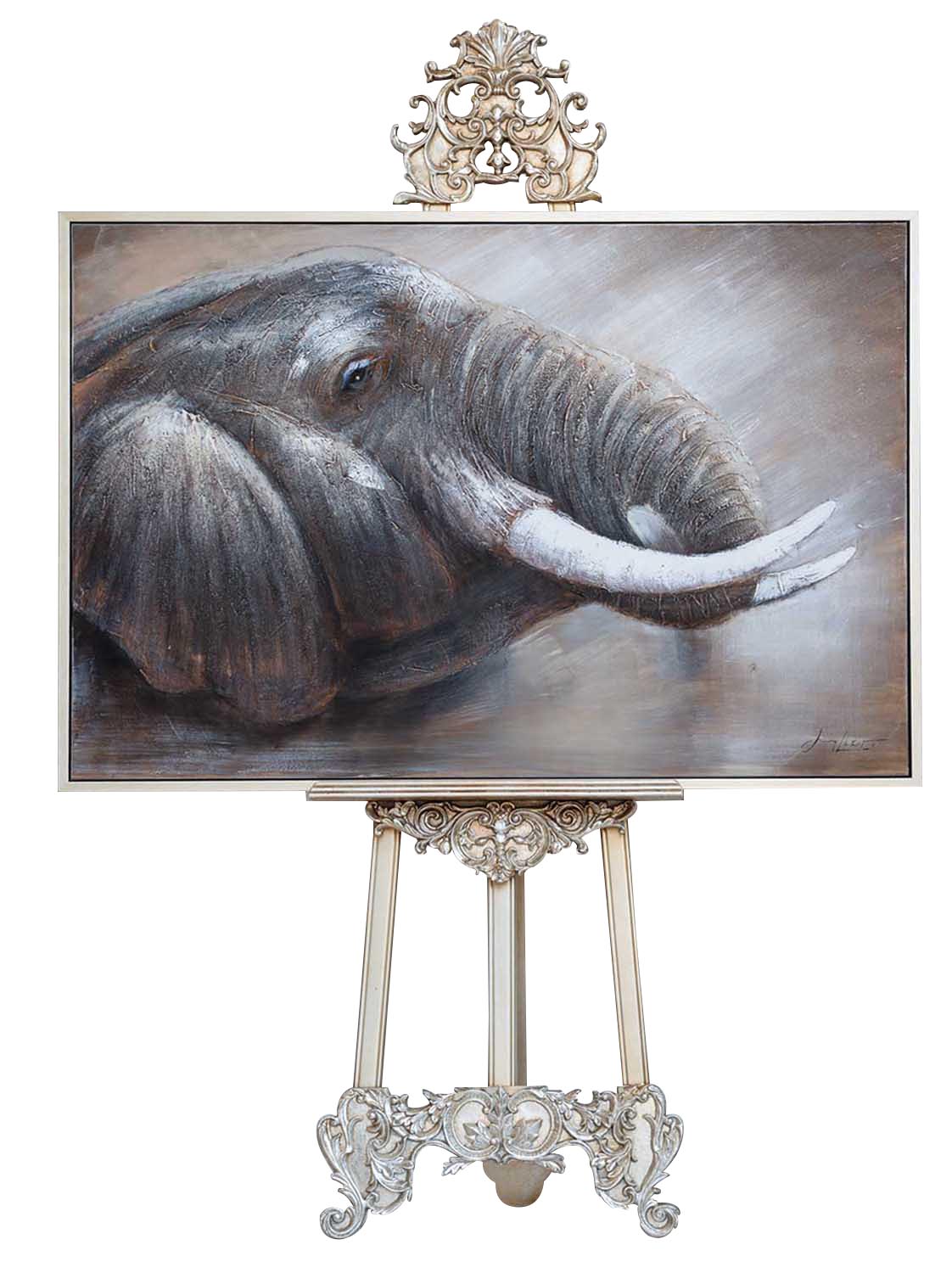 Riesen Original Ölgemälde Elefant Afrika Gemälde Bild mit Rahmen 124x84cm 