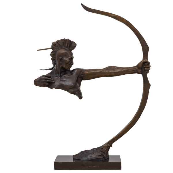 Bronzeskulptur Indianer mit Bogen Dekoration Moderne Skulptur Antik-Stil 86cm