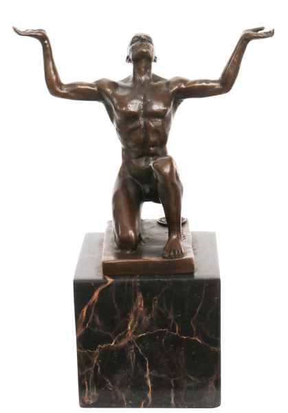 Skulptur Mann nackt Antik-Stil Bronzeskulptur Bronze Figur Statue 18cm