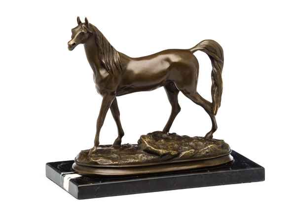 Bronzeskulptur Pferd Bronzestatue auf Steinplinthe Bronze Antik-Stil - 13 x 23cm