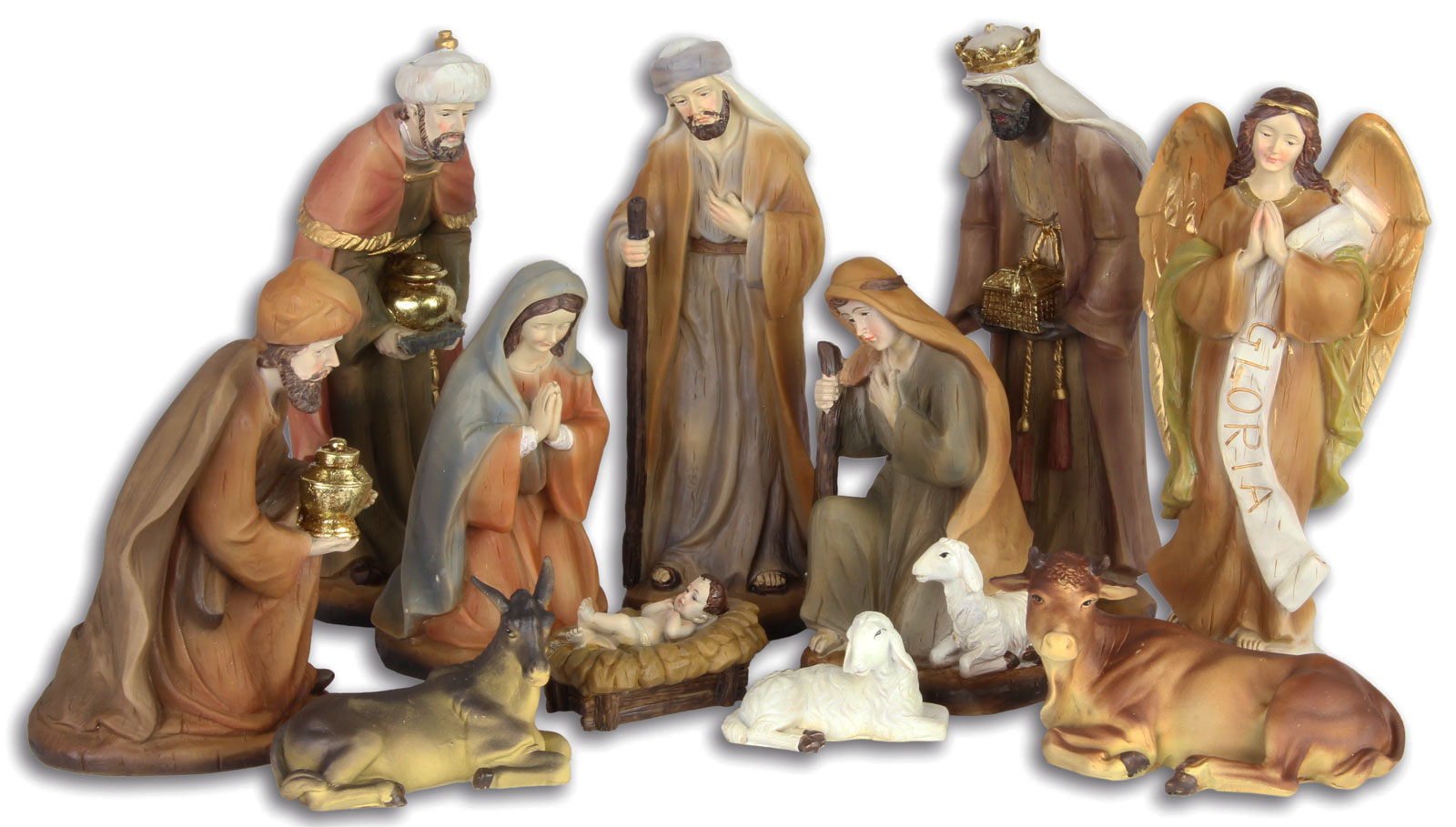 11 crib figures christmas nativity set animal handpainted antique style 26c...