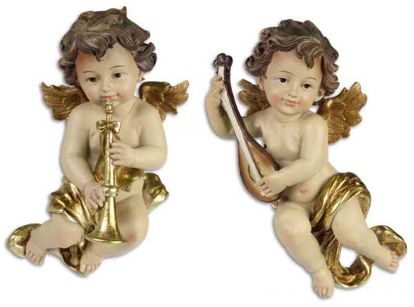 Engel Putte Engelsfigur Musik Instrument Mandoline Klarinette handbemalt