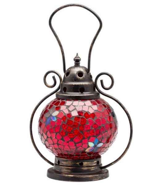 Windlicht Laterne Lampe Teelicht Garten Terasse Haus Glas Buntglas rot 20cm
