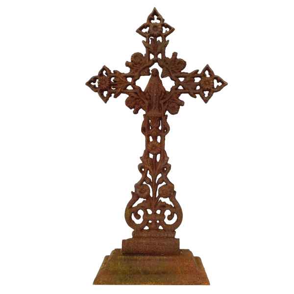 Kreuz Standkreuz Kruzifix Kirche Altar Glaubenskreuz Eisen Rost 64cm Antik-Stil