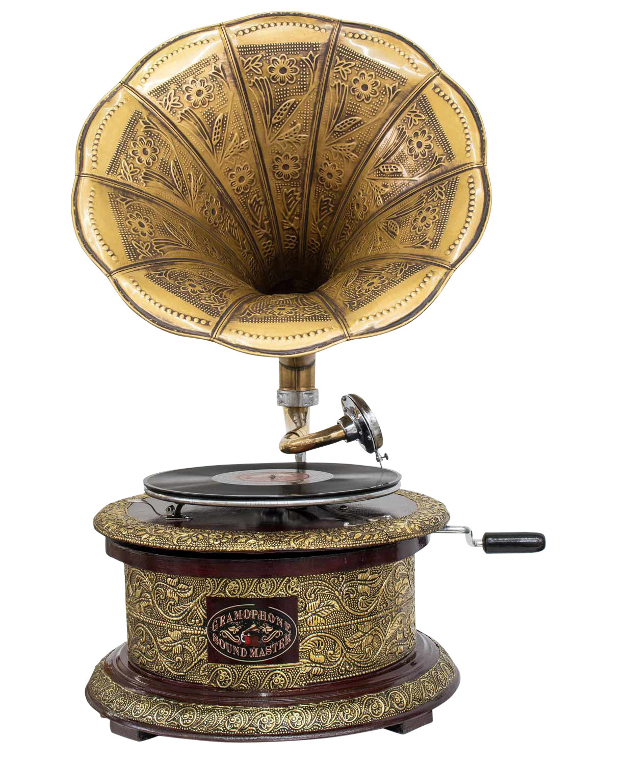 Antique Style Gramophone Complete With Horn Round Decorative