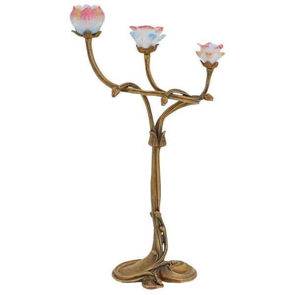 Kerzenständer Porzellan Messing Blume Skulptur Antik-Stil 34cm