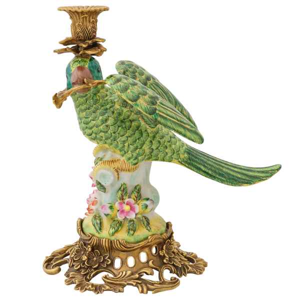 Kerzenhalter Kerzenständer Papagei Porzellan Skulptur Antik-Stil 28cm