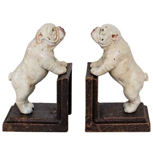 2 Buchstützen Buchständer Bulldogge Hund Figur Eisen 15cm