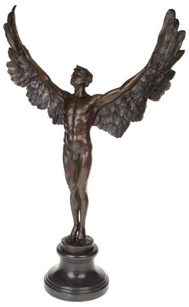 Bronzeskulptur Ikarus Mythologie Engel Flügel Bronze Figur Statue im Antik-Stil