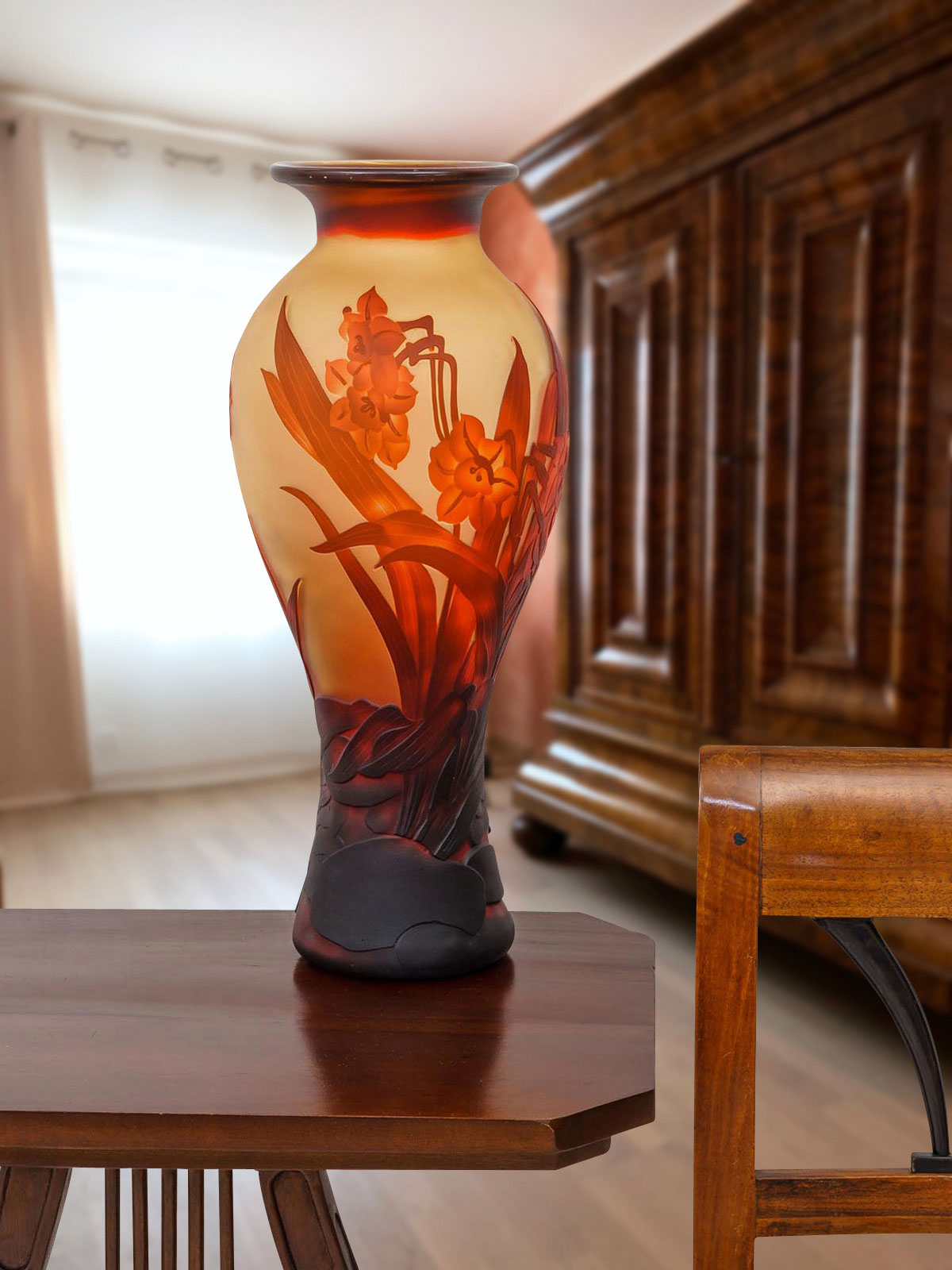 Vase Replika nach Galle Gallé Glasvase Glas Antik-Jugendstil-Stil Kopie d 