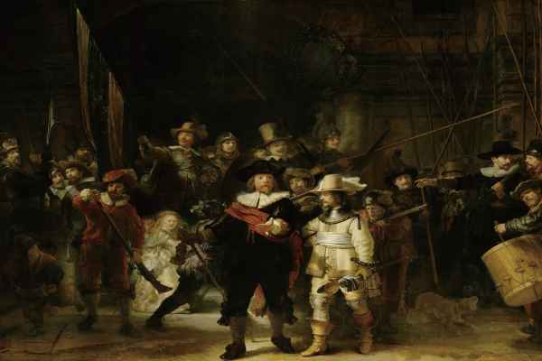 Glasbild Wandbild Bild Fotokunst Foto Dekoration 150cm die Nachtwache Rembrandt