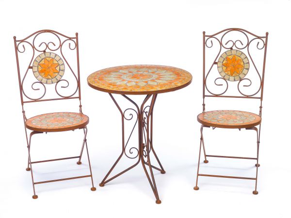 Garnitur Gartentisch 2 Stühle Eisen Fliesen Mosaik Garten Tisch Stuhl Antik-Stil