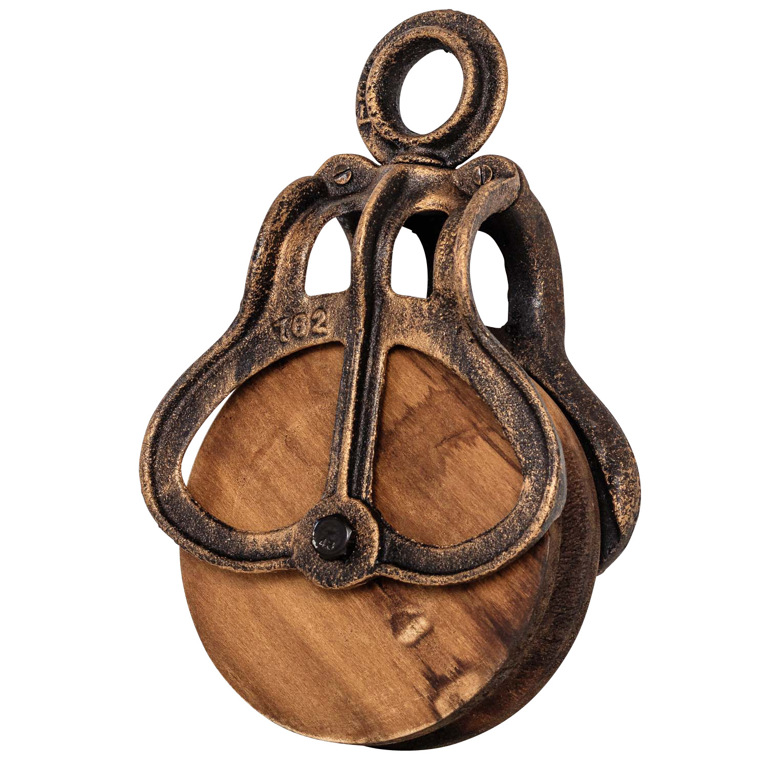 Umlenkrolle Seilrolle Flaschenzug Gusseisen Holz Deko Antik Stil 