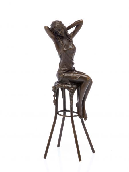 Bronzeskulptur erotische Frau auf Barhocker Bronze Figur Skulptur sculpture