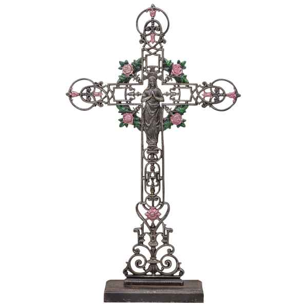 XXL 88cm Kreuz Kruzifix Anitk-Stil Eisen Deko Standkreuz Kirche Altar