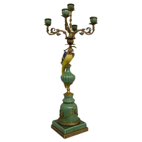 Kerzenständer Porzellan Messing Vogel Papagei Skulptur Antik-Stil - 84cm (b)