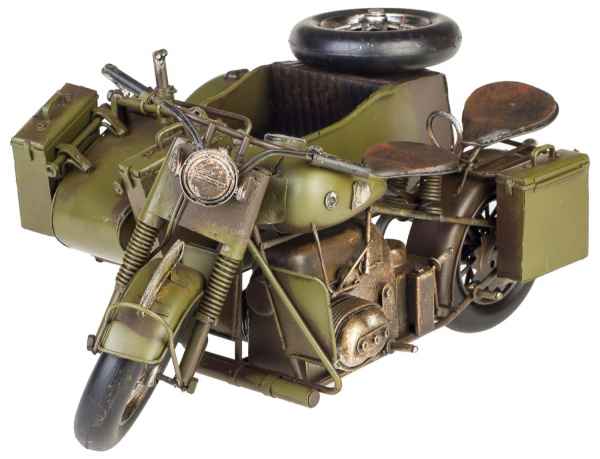 Modell Motorradgespann Blech Metall Motorrad Gespann Oldtimer Antik-Stil 36cm