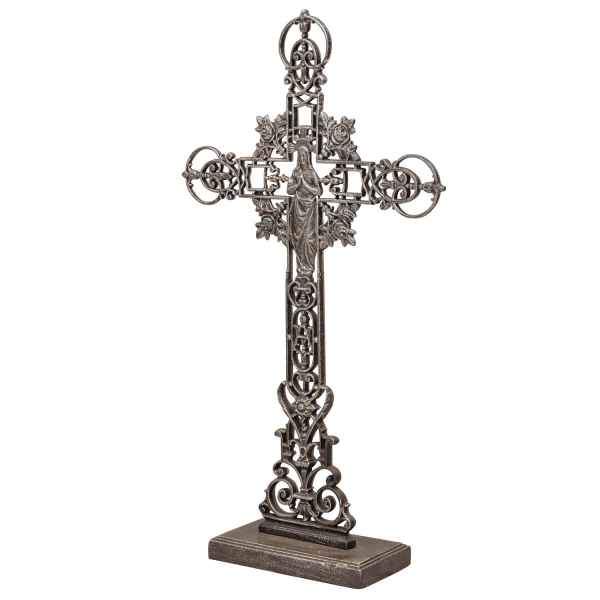 XXL 88cm Kreuz Kruzifix Anitk-Stil Eisen Deko Standkreuz Kirche braun Altar