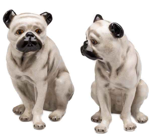 Mops Paar Porzellan Hund Figur Skulptur Porzellanfigur Dekoration im Antik-Stil