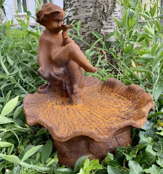 Skulptur Schale Planzschale Blumenschale Vogel Garten Eisen Antik-Stil Engel 