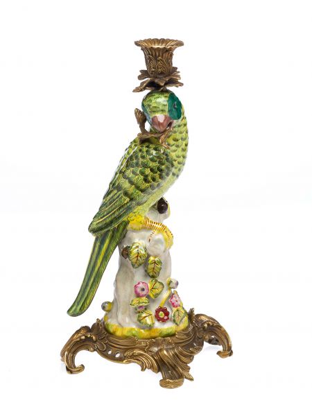 Papagei Kerzenständer Porzellan Antikstil Kerzenleuchter 37cm porcelain parrot