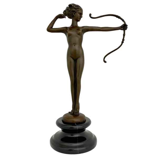 Bronzeskulptur Diana mit Bogen Antik-Stil Bronze Figur Statue Bronzefigur
