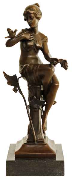 Bronzeskulptur Frau Vogel im Antik-Stil Bronze Figur Statue 23cm