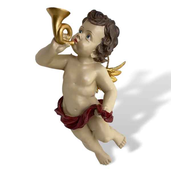 Skulptur Engel Putte zum Aufhängen Figur Trompete Weihnachten 43cm Antik-Stil